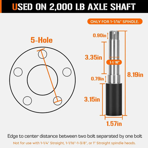 Diagram of a 5 Hole 4.5 Inch Bolt Circle Idler Hub Kit For 2000lb Trailer Axles Replacement For L44649 Bearings