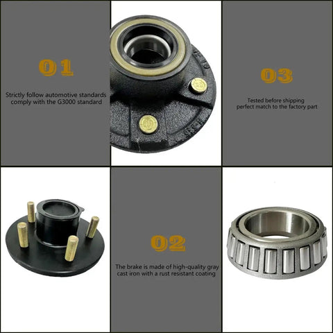5 Hole 4.5 Inch Brake Idler Hub Kit For 3500lb Trailer Axles With Inner And Outer Cone Bearings Grease Seal Dust Plugs And Hub Nuts Replacement For L68149 L44649 Fits One And One Sixteenth Inch To One And Three Eighths Inch Axles
