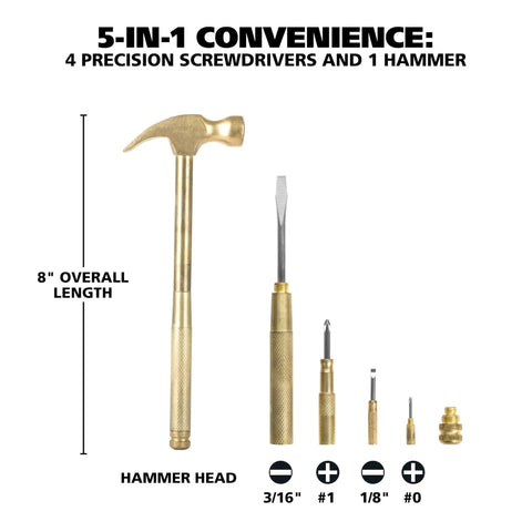 5 In 1 Hammer With Built In Screwdrivers Chrome Plated To Resist Rust Lightweight Compact Multitool Hammer for Quick Home Repairs