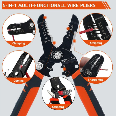 Five In One Wire Stripper Tool For 10 To 20 AWG Electrical Wire, Seven Inch Multifunctional Electrician Cable Stripper