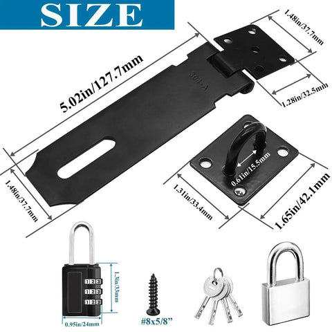 5 Inch 304 Stainless Steel Hasp Latch Set 2 Pack With Padlock And Combination Lock Black Heavy Duty Includes Screws