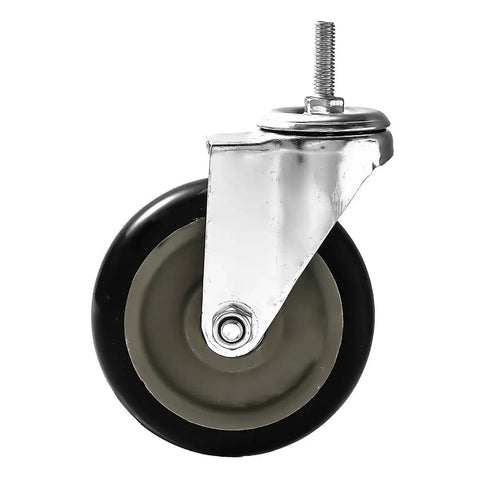 5 Inch Black Caster Wheel No Brake With Three Eighths To One Point Two Inch Threaded Stem Mount Industrial Grade Polyurethane Wheel Non Marking Quiet 360 Degree Swivel Smooth Rolling Heavy Duty 350 Lb Per Wheel Pack Of Four