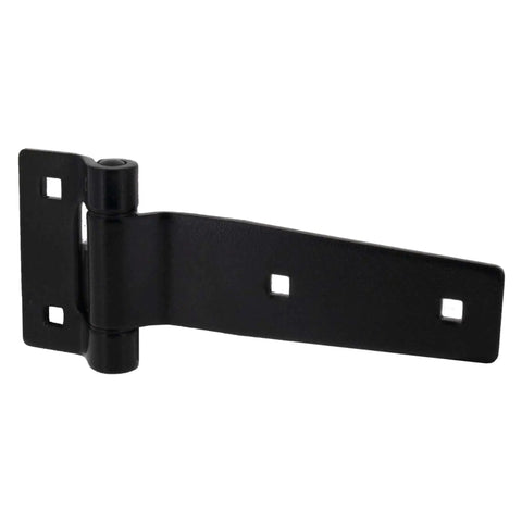 Heavy Duty 5 Inch Stainless Steel Strap Tee Hinge Black Finish 300 Series, for barn and garage doors, 2 pack close-up view