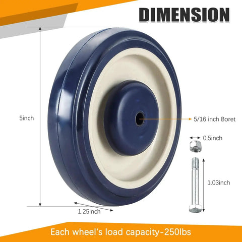 4 Pack 5 Inch Shopping Cart Replacement Wheels Kit With Axles And Bolts, Polyurethane Stepped And Full Tread Face