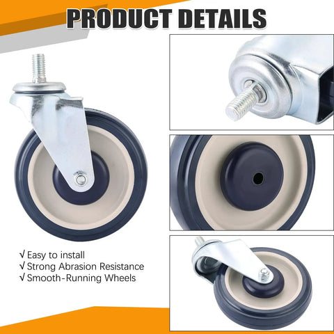 8 Pack 5 Inch Shopping Cart Replacement Wheels Kit With Double Ball Bearing TPU Silent Caster Wheels For Supermarket Carts Hardware Included 5 Inch Stem Threaded Caster Blue Heavy Duty Load Up To 1400 Lb.