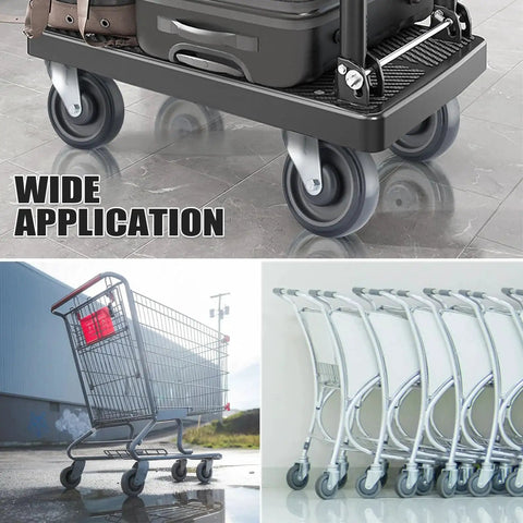 4 Pack 5 Inch Swivel Cart Casters With 7 Sixteenth Inch Metal Nuts Heavy Duty TPR Thermoplastic Rubber Wheels in shopping carts