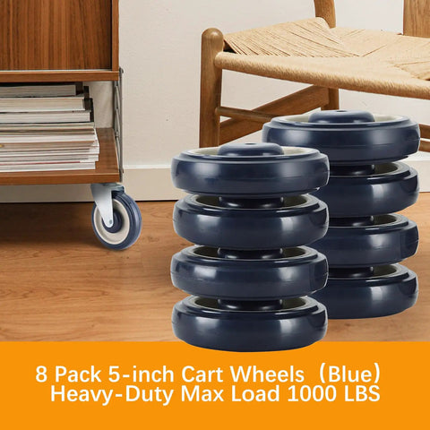 8 Pack 5 Inch Shopping Cart Replacement Wheels Kit With Double Ball Bearing TPU Silent Caster Wheels for Supermarket Carts