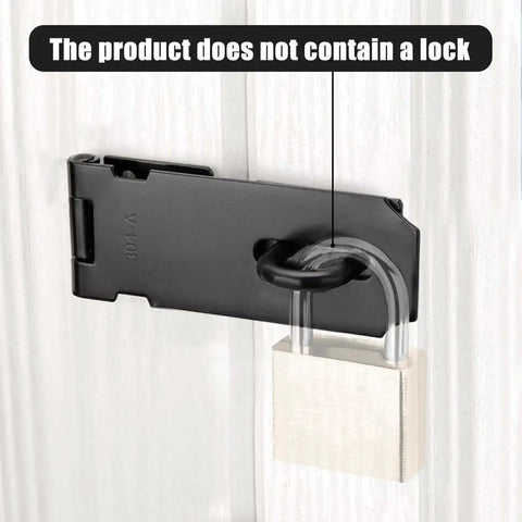 Two Pack 5 Inch Door Hasp Latch Locks 304 Stainless Steel Beefed Up Heavy Duty Gate Hinge Lock With Screws shown installed on door
