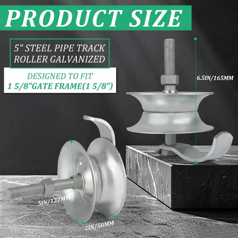 Sliding Gate Rollers 5 Inch Galvanized Steel Pipe Track Rollers For 1 5 Eighths Inch Gate Frames Pack Of 2 Durable Pressed Steel Construction