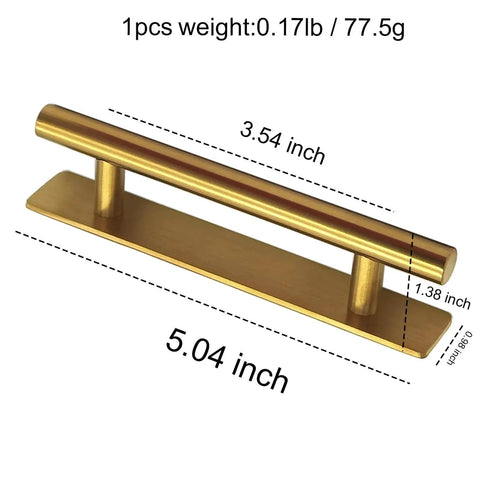 5 Inch Self Adhesive Cabinet Handles Set Of 4 No Drill Door Pulls Modern Stainless Steel Gold Finish with dimensions shown