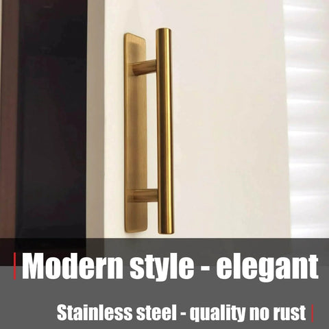 5 Inch Self Adhesive Cabinet Handles Set Of 4 No Drill Door Pulls Modern Stainless Steel Gold Finish installed on a cabinet