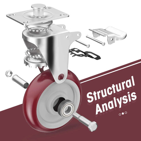 5 inch heavy duty casters with brake in a 20 pack, non marking swivel plate casters designed for carts and workbenches, structural analysis image.