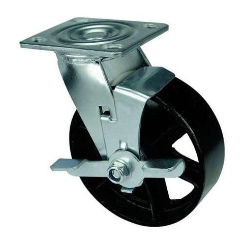 5" Inch Heavy Duty Caster Wheel 507 pounds Swivel and Center Brake Cast iron Top Plate - VXB Ball Bearings