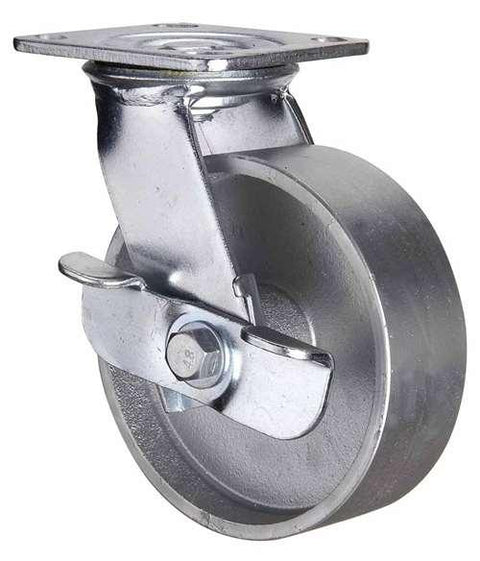 5" Inch Heavy Duty Caster Wheel 617 pounds Swivel and Center Brake Cast Iron Top Plate - VXB Ball Bearings