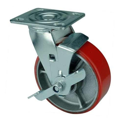 5" Inch Heavy Duty Caster Wheel 661 pounds Swivel and Center Brake Iron core and Polyurethane Top Plate - VXB Ball Bearings