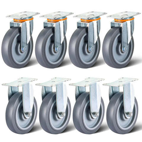 5 Inch Heavy Duty Caster Wheels Replacement Kit, 8 Pcs TPR Rubber Silent Casters with 4 Swivel and 4 Rigid Wheels displayed