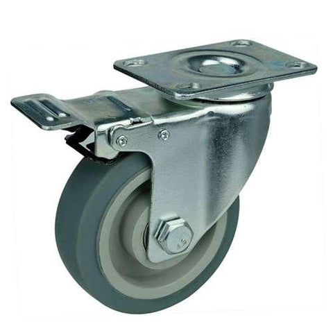 5" Inch Medium Duty Caster Wheel 220 pounds Swivel and Upper Brake Thermoplastic Rubber Top Plate - VXB Ball Bearings