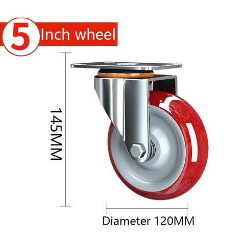 Heavy Duty Swivel and Rigid Caster Wheels with Brakes, industrial polyurethane casters, 5-inch wheel, strong steel bracket, 145mm height