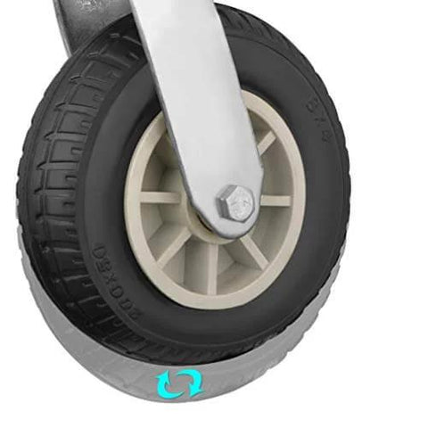 Close-up of 5 Inch Heavy Duty Swivel Plate Caster Wheel with Rubber Tire Tread, ideal for smooth, quiet use on workbenches and trolleys.