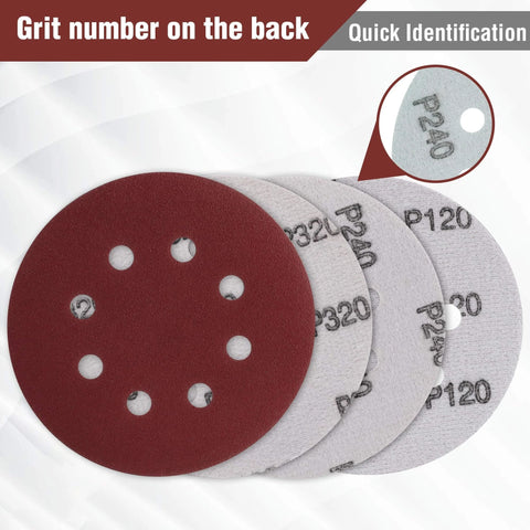 150 Piece Sanding Discs Set 5 Inch 8 Hole Grits 60 To 600 For Random Orbital Sander showing grit numbers