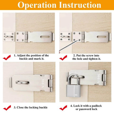 Installation instructions for 5 Inch 304 Stainless Steel Hasp Latch Set 2 Pack With Padlock And Combination Lock