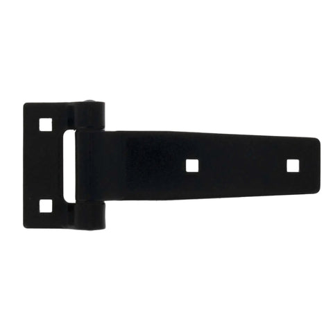 Heavy Duty 5 Inch Stainless Steel Strap Tee Hinge Black Finish, front view, 300 Series, 2 Pack, for Gates and Barn Doors