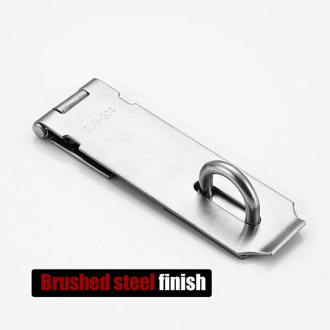 Door Hasp Latch Lock, 5 Inch 304 Stainless Steel Safety Packlock Clasp Thickness 1.9 mm, Brushed Steel, DL130-BN, laid on white background.