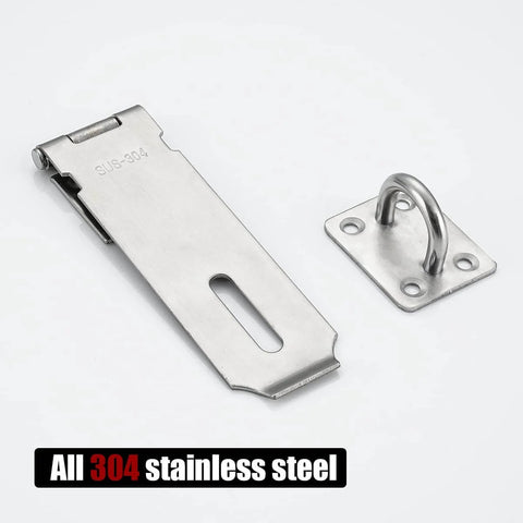 Door Hasp Latch Lock, 5 Inch 304 Stainless Steel Safety Packlock Clasp, DL130-BN, brushed finish, disassembled view