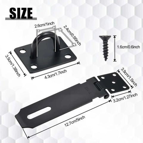 Two Pack 5 Inch Door Hasp Latch Locks 304 Stainless Steel Beefed Up Heavy Duty Gate Hinge Lock With Screws, size dimensions shown