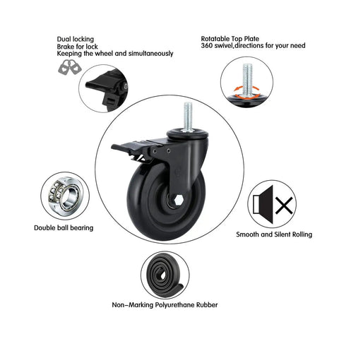Five Inch Stem Caster Wheels With Dual Locking Brakes Heavy Duty 1500 Pound Capacity with double ball bearing and non-marking rubber