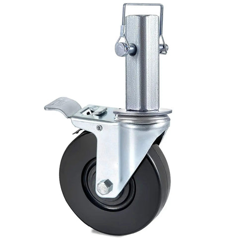 4 Pack 5 Inch Scaffolding Rubber Swivel Caster Wheels With Dual Locking Heavy Duty Casters 1.26 Inch Square Stem 440 Lbs Per Wheel