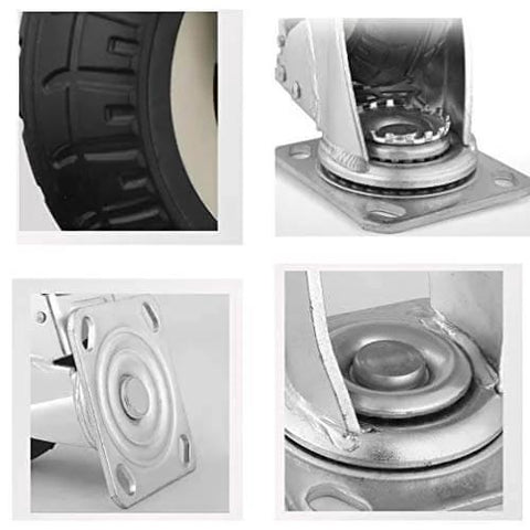 Close-up of 5 Inch Heavy Duty Swivel Plate Caster Wheels with rubber tire tread and durable metal components