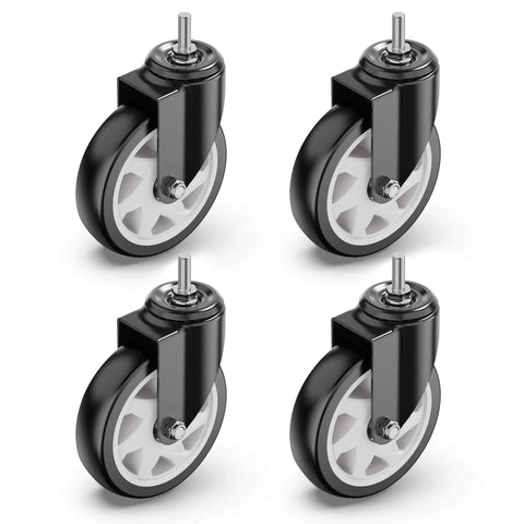 5 Inch Caster Wheels No Brake Stem Casters Set of 4 Heavy Duty Swivel Castors with 3/8 Inch 16 x 1 Threaded Stem Steel Housing PVC Wheels Black