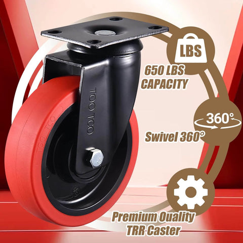 5 Inch Heavy Duty Caster Wheels Set of 4, 2 Swivel and 2 Fixed, Premium Rubber Industrial Casters with Reinforced Steel Housing, silent rolling