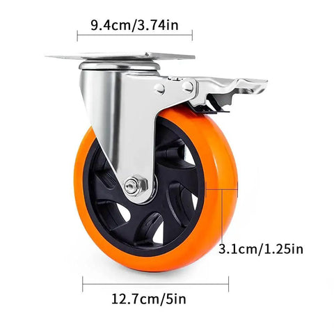 5 Inch Swivel Plate Casters With Screw Mounting Dual Locking Brakes And Quiet Polyurethane Wheels Heavy Duty 550 Lb Per Caster