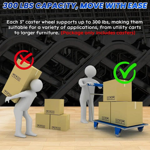 Illustration showing weight capacity of Eight Pack 5 Inch Caster Wheel Set With Four Swivel And Four Rigid TPU Casters Heavy Duty Replacement Wheels.