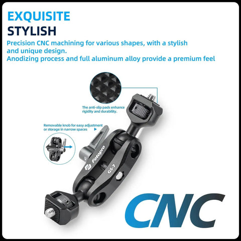 5 Inch Universal Magic Arm With Double Ball Head 360 Degree Rotation Supports One Quarter Inch Threads GS7 close-up view