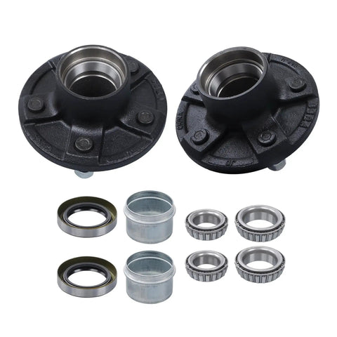 Two Sets Five Lug Trailer Wheel Hub With Bearings Kit For Four Point Seven Five Inch Spindle 84 Compatible Three Thousand Five Hundred Pound Rated