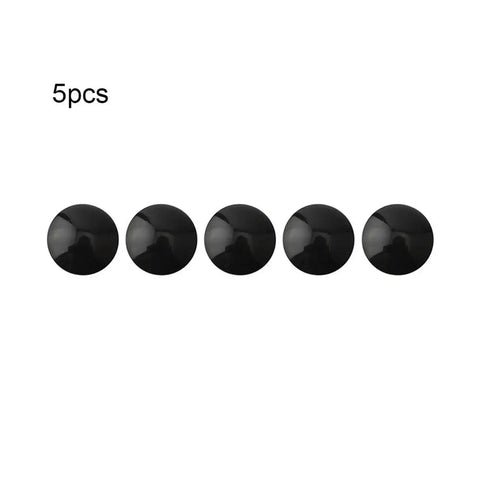 Five black bike headset cap top covers in a row, waterproof dustproof rubber spacer for M6 inside hex screws, MTB road bike, 5 pack.