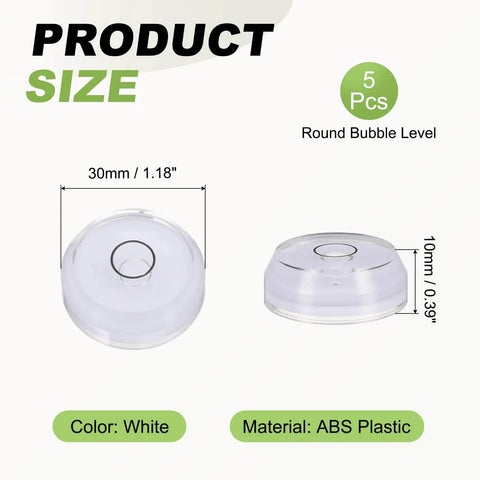 Five Pack Round Bubble Levels 30x10mm Mini Circular Bullseye Spirit Levels for Precise Alignment on Camera Tripods