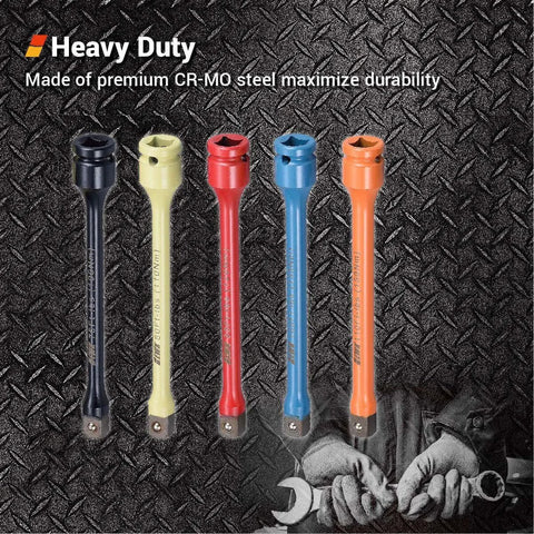 5 Pcs 1/2" Impact Torque Limiting Extension Bar Set, CR-MO steel, different colors, 8 inches long, heavy duty