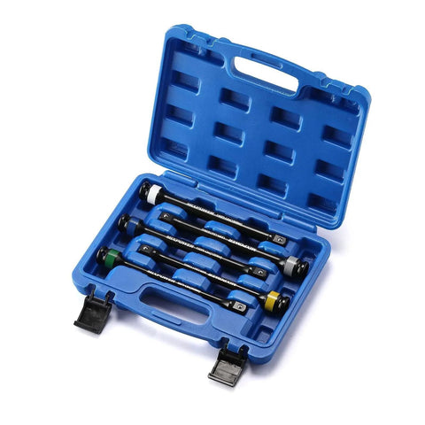 5 Piece 1/2" Drive Torque Limiting Socket Extension Bars, CR-MO, 8 Inch Long, Impact Grade Bars, color-coded in blue case