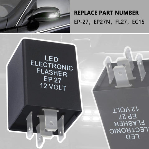 Close-up of 5-Pin LED Turn Signal Flasher Relay EP27 EP27N FL27 EC15 Replacement for Ford Dodge Chevrolet 12V