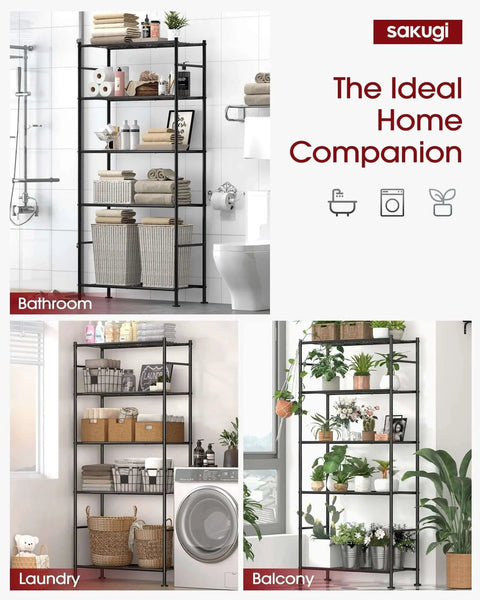 Bathroom, laundry, and balcony view of 5-Tier Heavy-Duty Wire Shelving Unit With Leveling Feet Garage Pantry Kitchen Closet Storage 1000 Lb Capacity