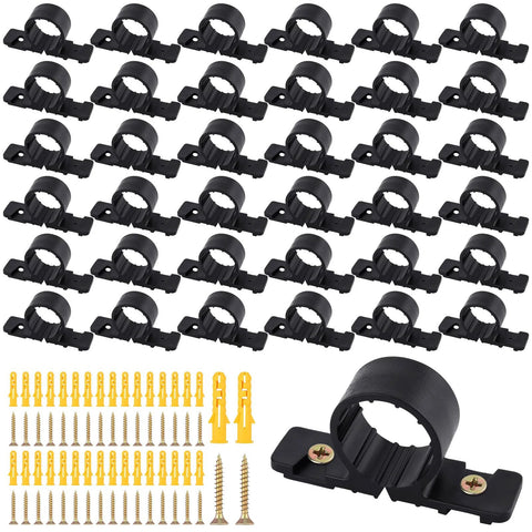 50-pack 1/2 inch pipe clamp supports for PEX, copper, CPVC pipes; black plastic clips with screws