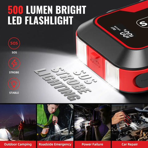 High Power 4000A Jump Starter For 12V Vehicles Up To 8.0L Gas And 7.0L Diesel Engines, 74Wh Portable Battery Pack with LED light