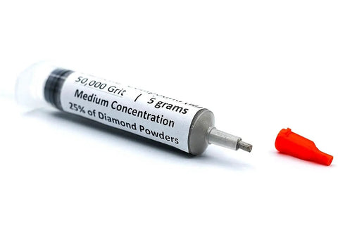 Oil based diamond polishing paste syringe with 50,000 grit, 25% diamond powder for mirror finish on metals and stones