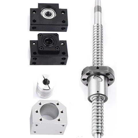 500mm SFU1605 Ball Screw Kit with Metal Ball Nut, Ball Nut Housing, BK BF End Supports, Coupler, 16mm Diameter, 5mm Lead