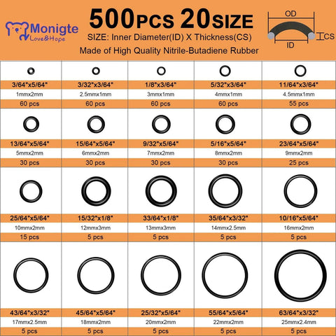 DIY Friendly O Ring Kit With 500 Pcs In 20 Sizes For Plumbing Automotive And Pressure Washer Sealing Gaskets And Repair