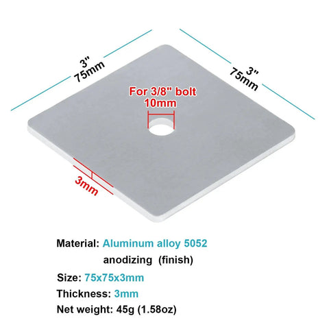 Secure solar mounts with a durable 3 Inch Aluminum Flat Washer, 1/8 inch thick, square 3 inch size, 3/8 inch hole, 5052 aluminum